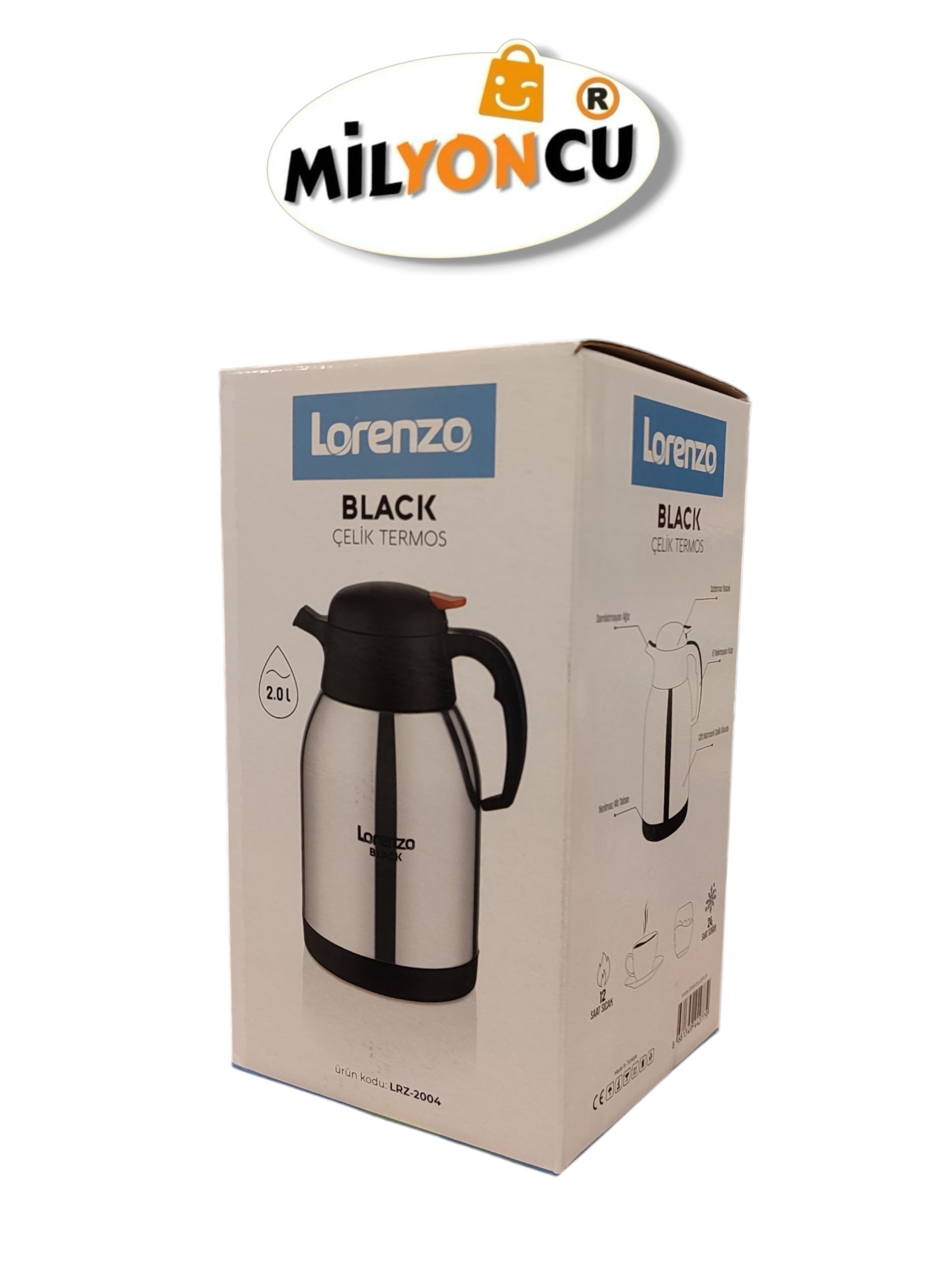 LORENZO PASLANMAZ ÇELİK TERMOS 2 LİTRE - Görsel 2