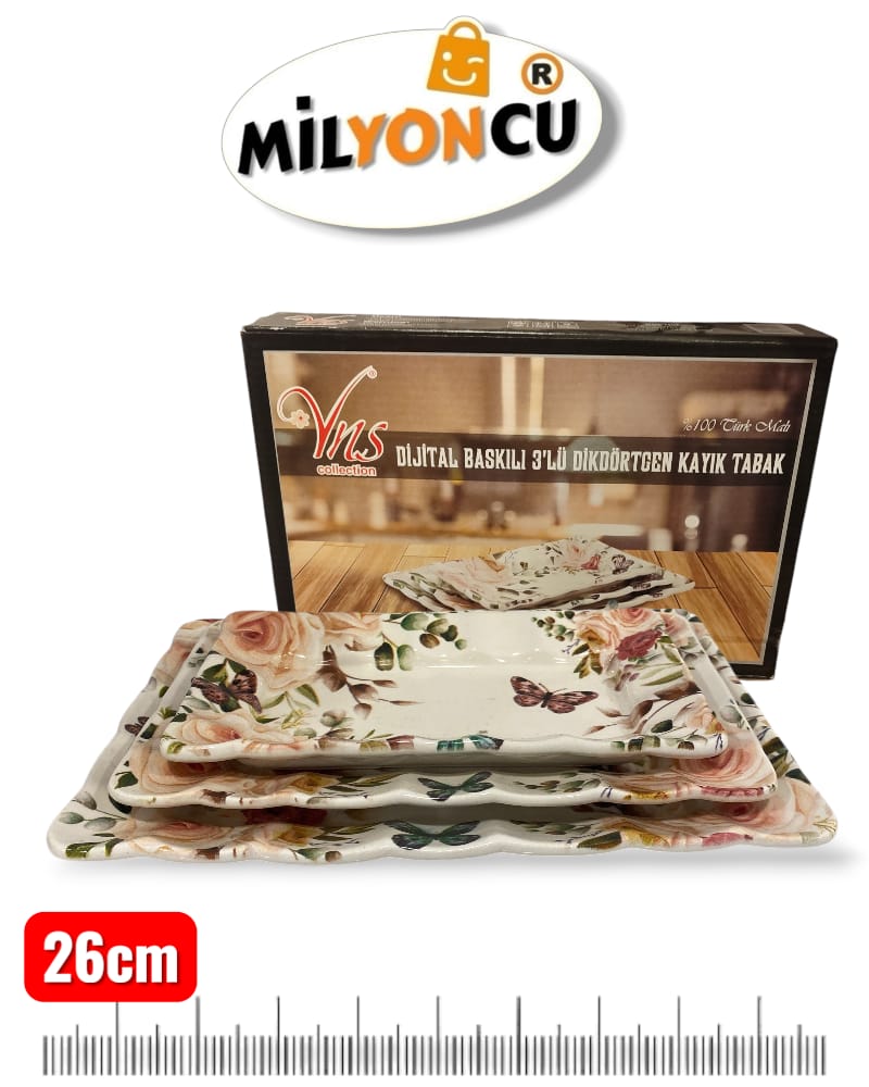 YNS 3'LÜ DİKDÖRTGEN KAYIK TABAK